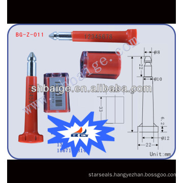 bolt seal BG-Z-011 for transportation security,ISO/PAS 17712:2006(E),car door seal,snapper bolt seal